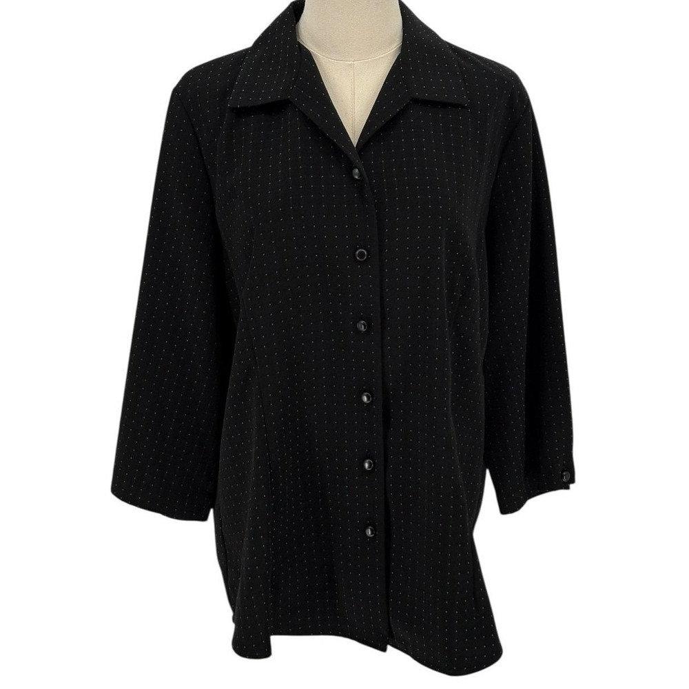 TanJay Vintage Black‎ Blue Polka Dot Button Up Shirt Blouse (Size 14)